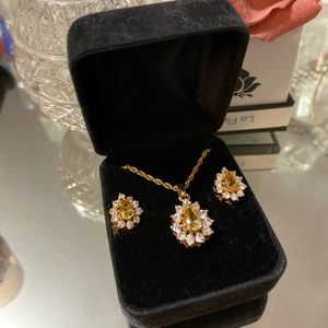 💫CZ Topaz-toned Earrings + Necklace Set